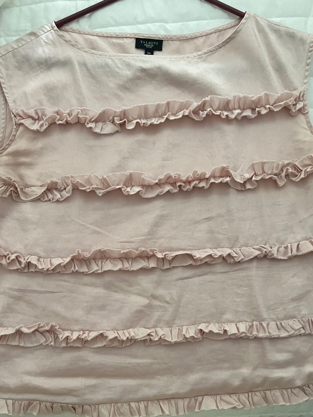 Pale pink ruffled cotton sateen sleeveless top